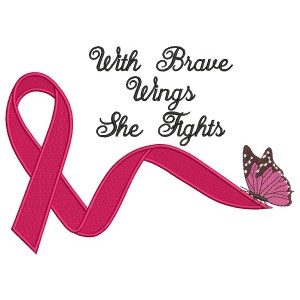 With Brave Wings She Fights Breast Cancer Awareness Ribbon Filled Machine Embroidery Design Digitized Pattern